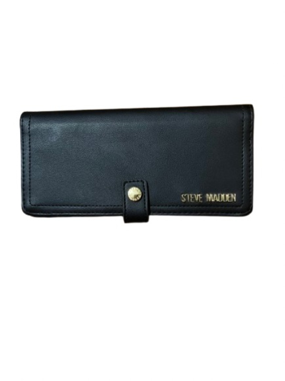 Steve Madden Black Faux Leather Snap Long Wallet with Gold Logo